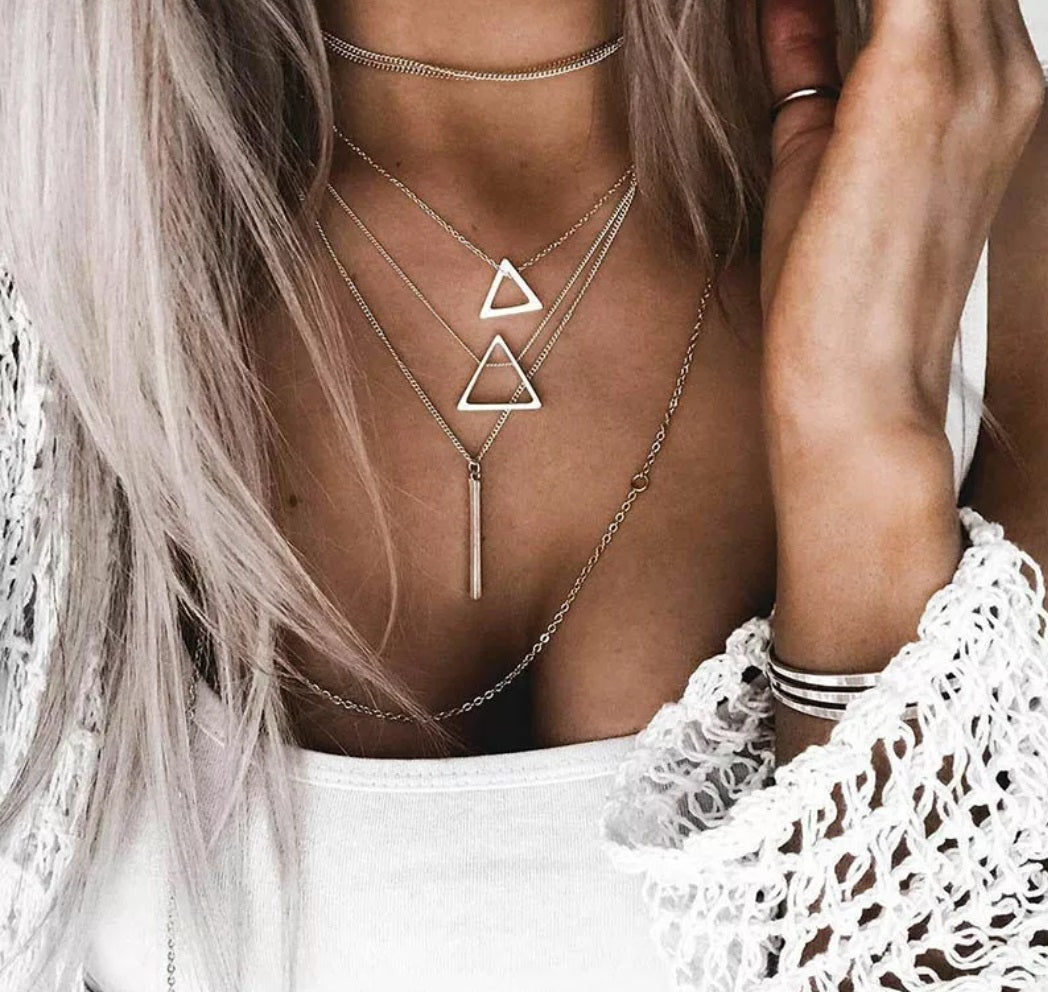 Triangle three layers necklaces