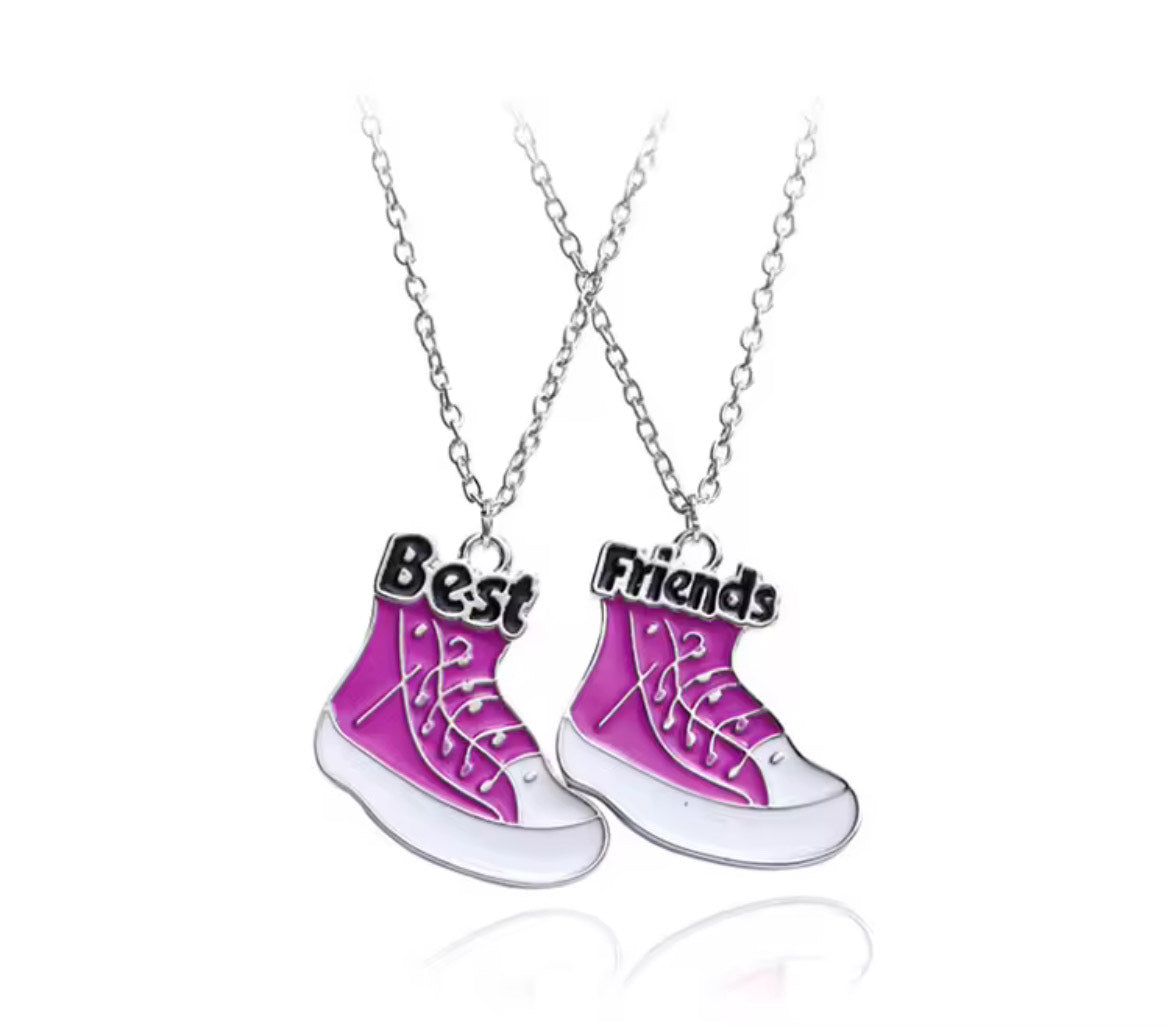 pink shoes best friends necklaces