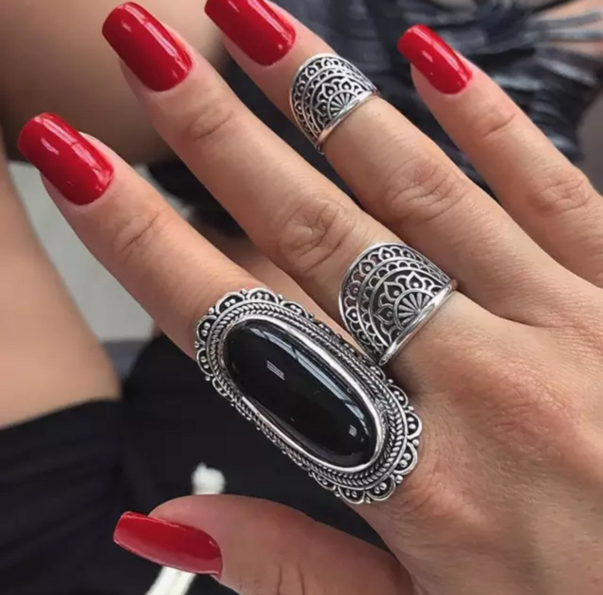 fashion gemstone rings set (not resizable)